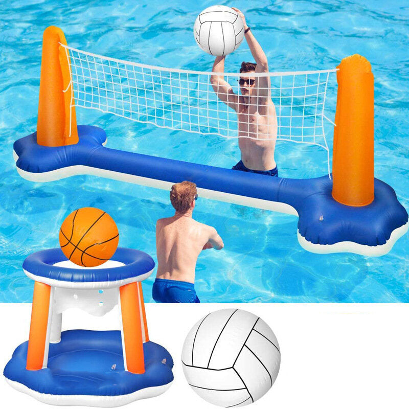 Inflatable Water Volleyball Net Basketball Hoop Basketball Volleyball Floating Toys Swimming Pool Toy Set