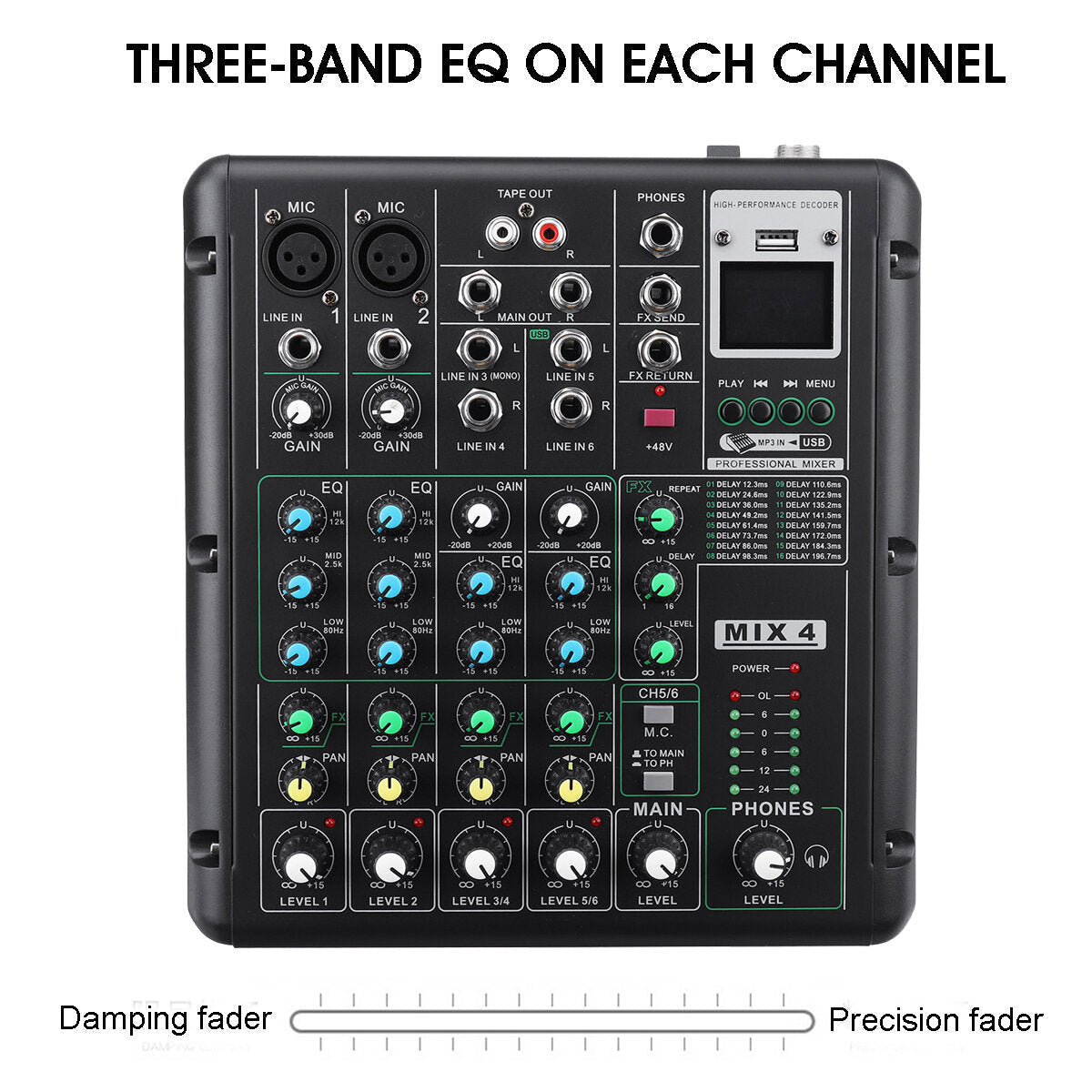 6 Channel Bluetooth DJ HD Mic Audio Mixer Control LED Digital Display Music Stream with USB Interface
