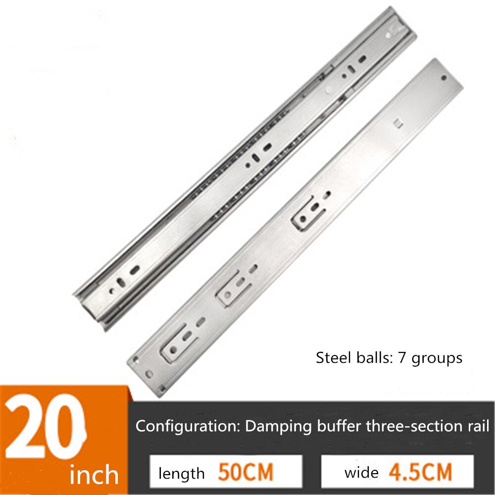 Cabinet Damping Slide Rail Three-section Thickened Stainless Steel Guide Drawer Buffer Mute Side