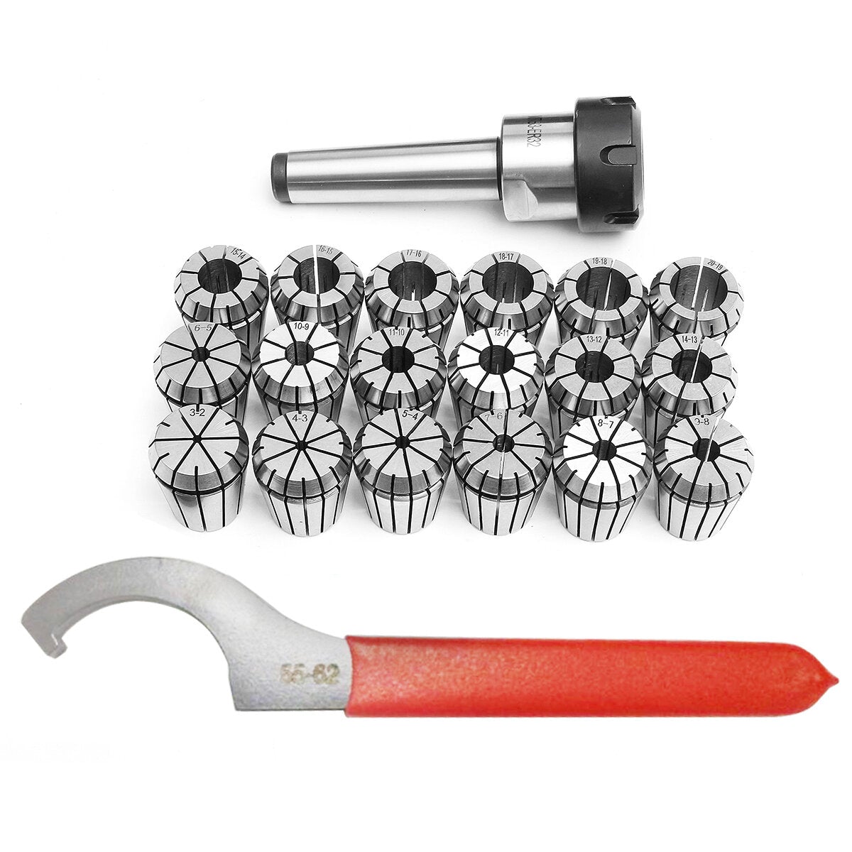 18pcs 3-20mm Collects Set Collet Chuck Set 1/2 Inch Thread with Chuck And Spanner