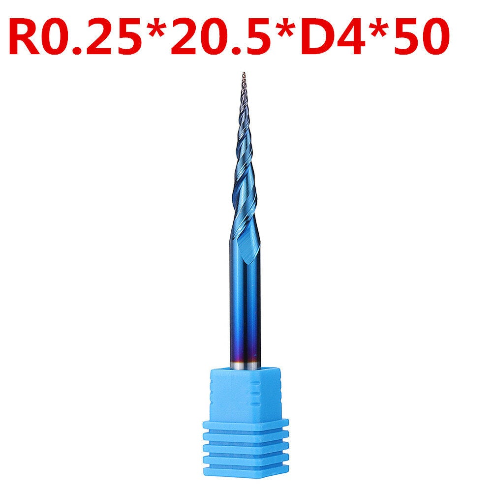 NACO-blue R0.25/ R0.5/ R0.75/ R1.0 *20.5*D4*50 2 Flutes Ball Nose Milling Cutter