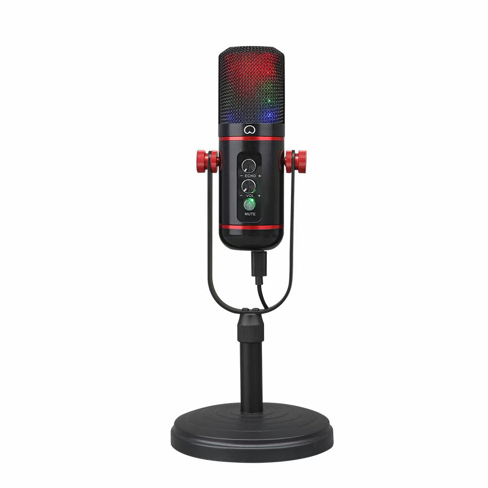 USB Microphone with RGB Breathing Light Capacitive for Live Streaming Recording Studio
