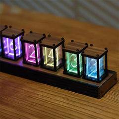 RGB Imitated Glow Tube Clock Creative Led Electronic Wood 6-Bit IPS Retro Glows Analog Nixie Tube Clock