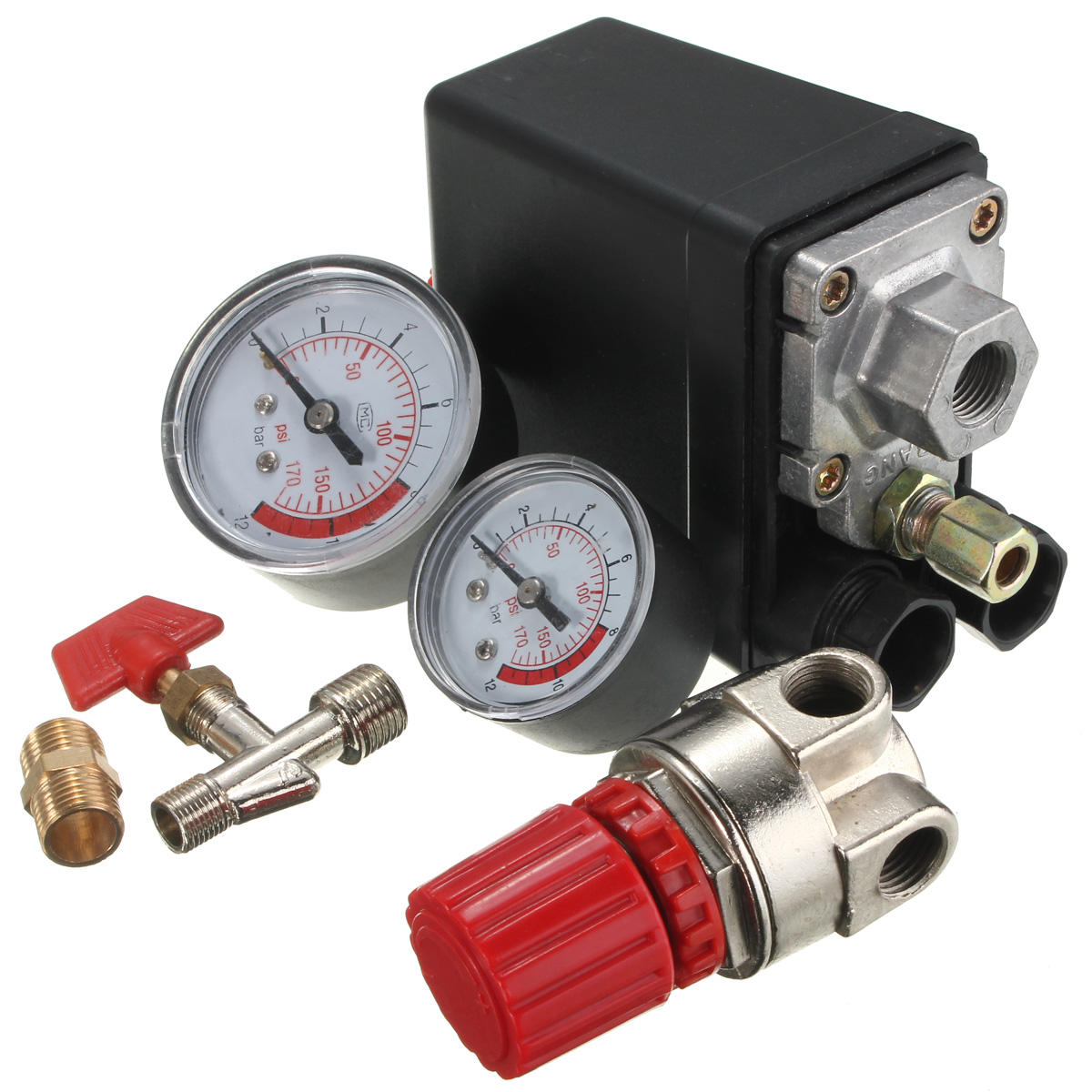 Air Compressor Pressure Switch Air Valve Manifold Compressor Regulator Gauges 240V 7.25-125PSI