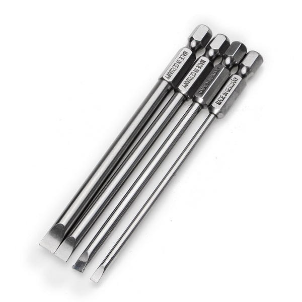 4pcs 100mm Magnetic 3.0-6.0mm Flat Head Slotted Tip Screwdrivers Bits