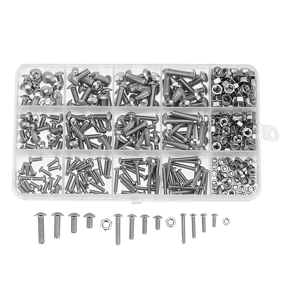M3 M4 M5 Carbon Steel Screw Hex Socket Cap Head Bolt Nut Assortment 440Pcs