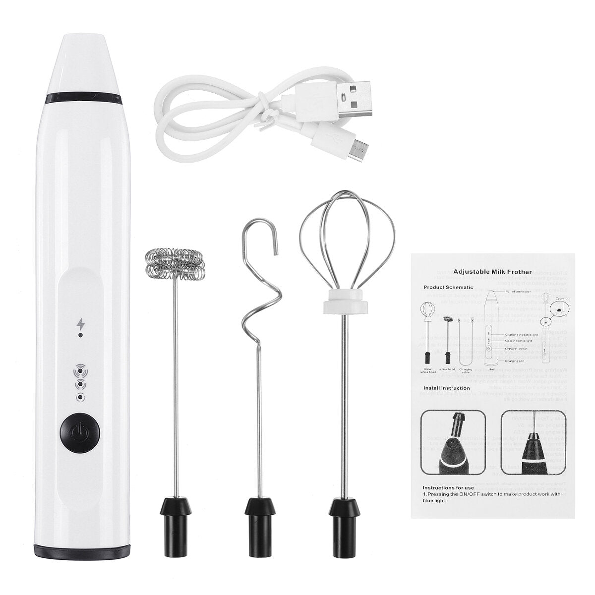 3 IN 1 Electric Hand Mixer Milk Frother Rechargeable 3 Speed Mixer Stirrer Egg Beater Home