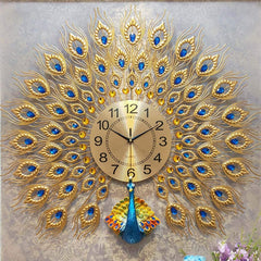 3D Large Wall Clock Luxury Peacock Metal Living Room Wall Watch Home Decoration