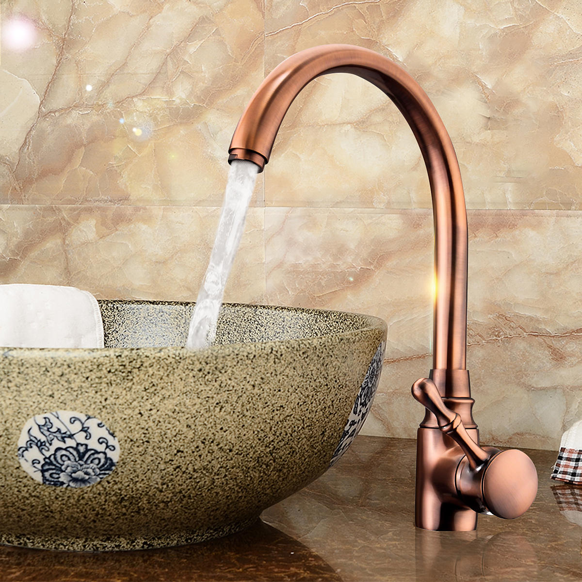 Red Copper Antique Kitchen Basin Sink Faucet Hot&Cold Water Mixer Tap