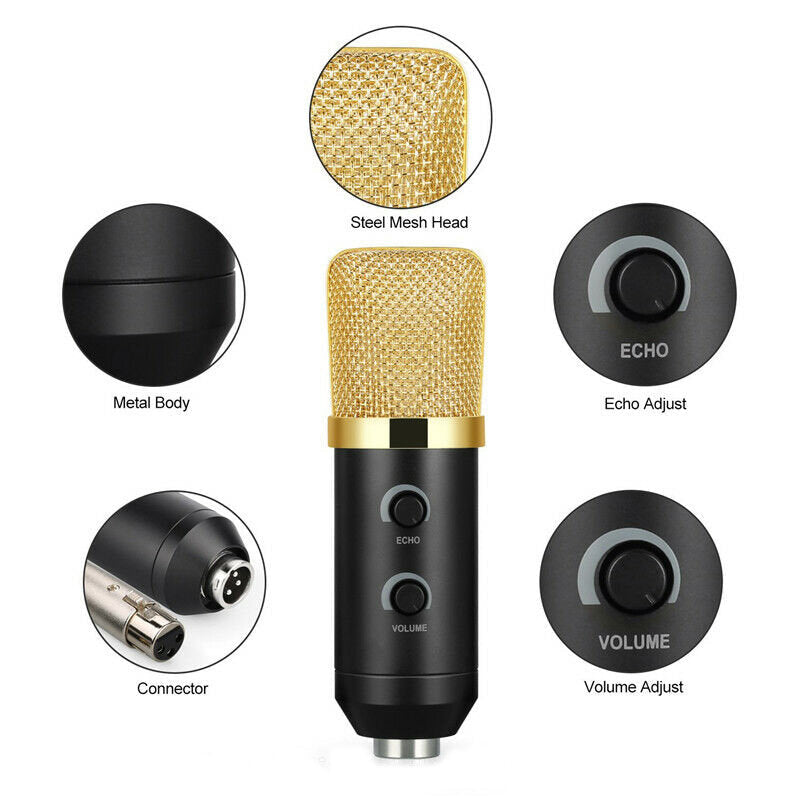 Wired microphone USB Condenser Sound Recording Mic with Reverb Broadcast Live Microphone Tripod Stand