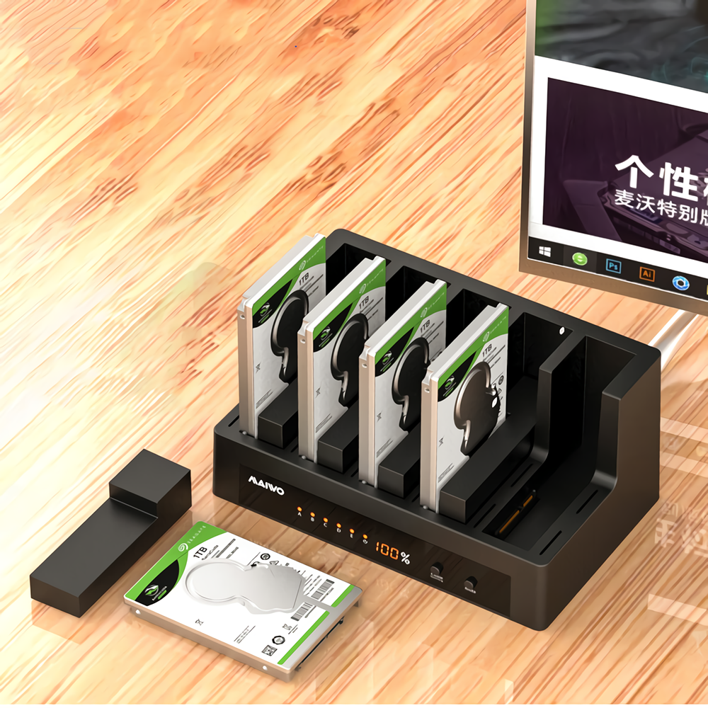 5-Bay SATA Hard Drive Docking Station 2.5"3.5" SSD HDD External Duplicator LED Screen Hard Drive Enclosure Case