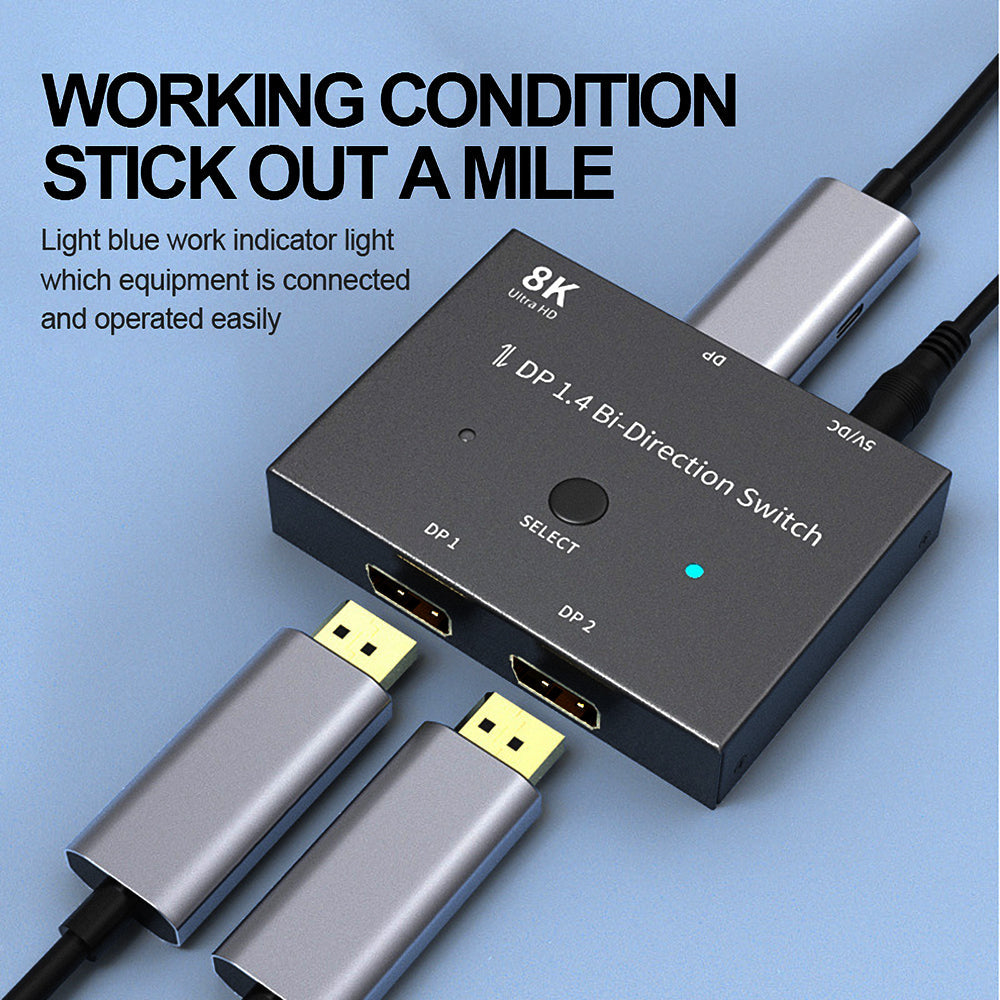 Display-Port 8K DP 1.4 Switch Bi-Direction 8K@30Hz 4K@120Hz Splitter Converter for Multiple Source and displays.