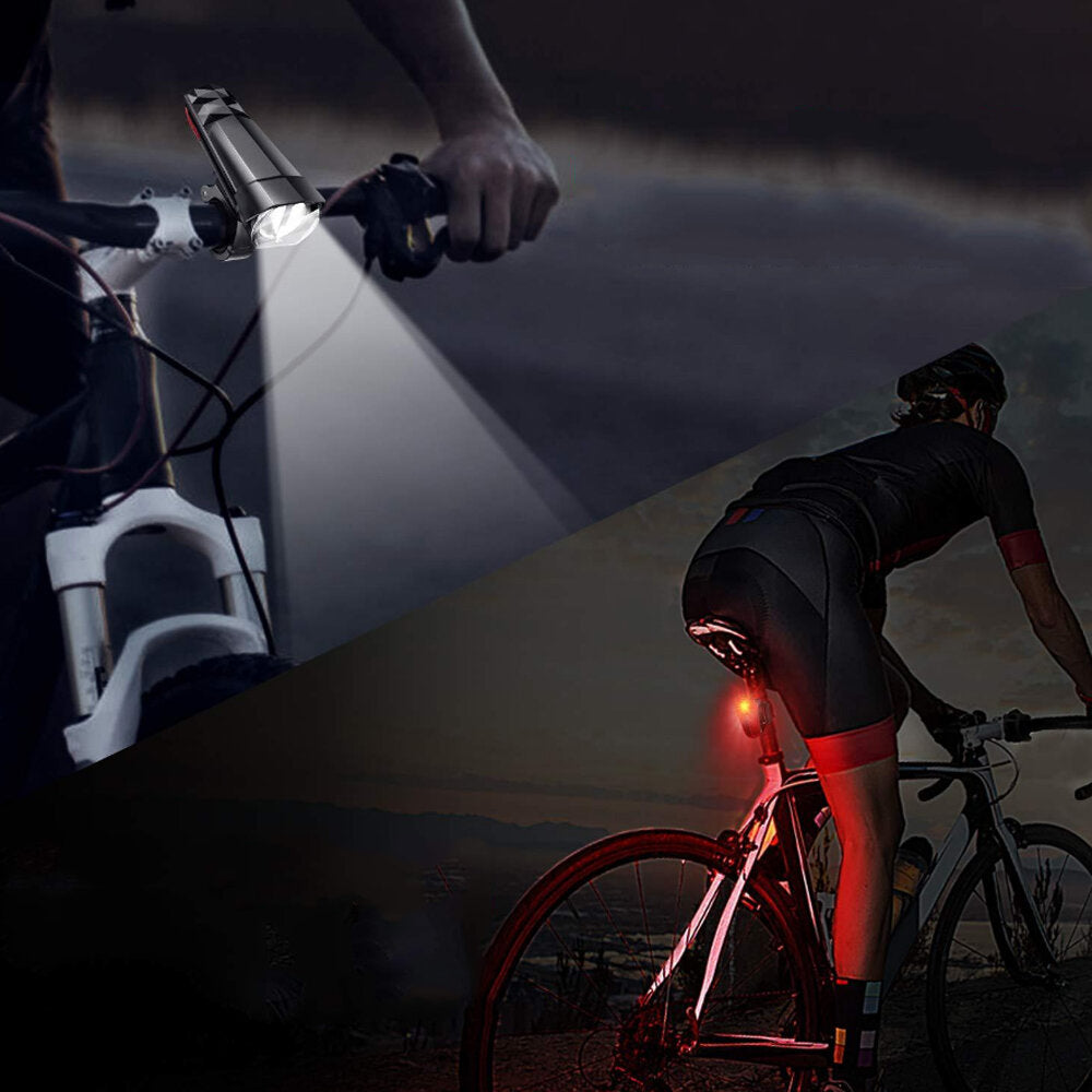 320LM Bike Light Headlight + 120LM Tail Light 3 Modes Adjustable Front Handlebar Lamp USB Charging Waterproof Flashlight