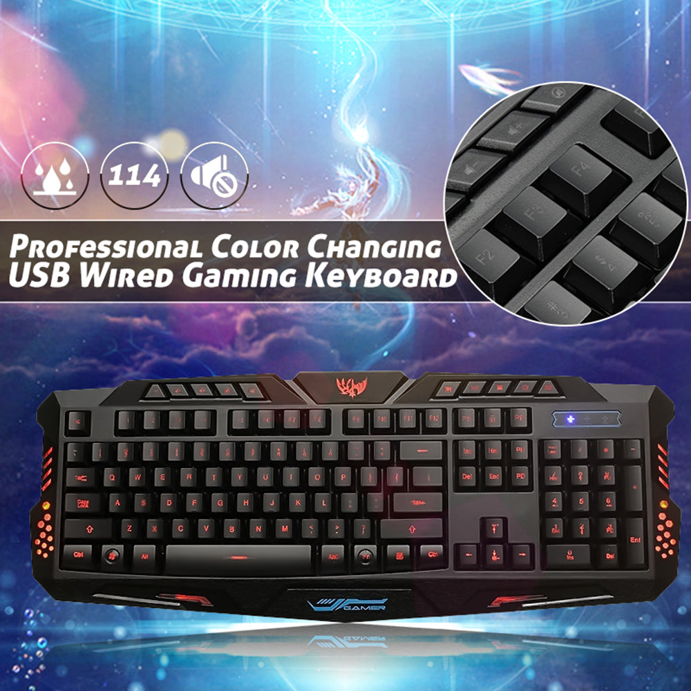 USB 3 Colors LED Backlit Wired Gaming Keyboard