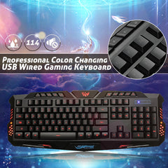 USB 3 Colors LED Backlit Wired Gaming Keyboard