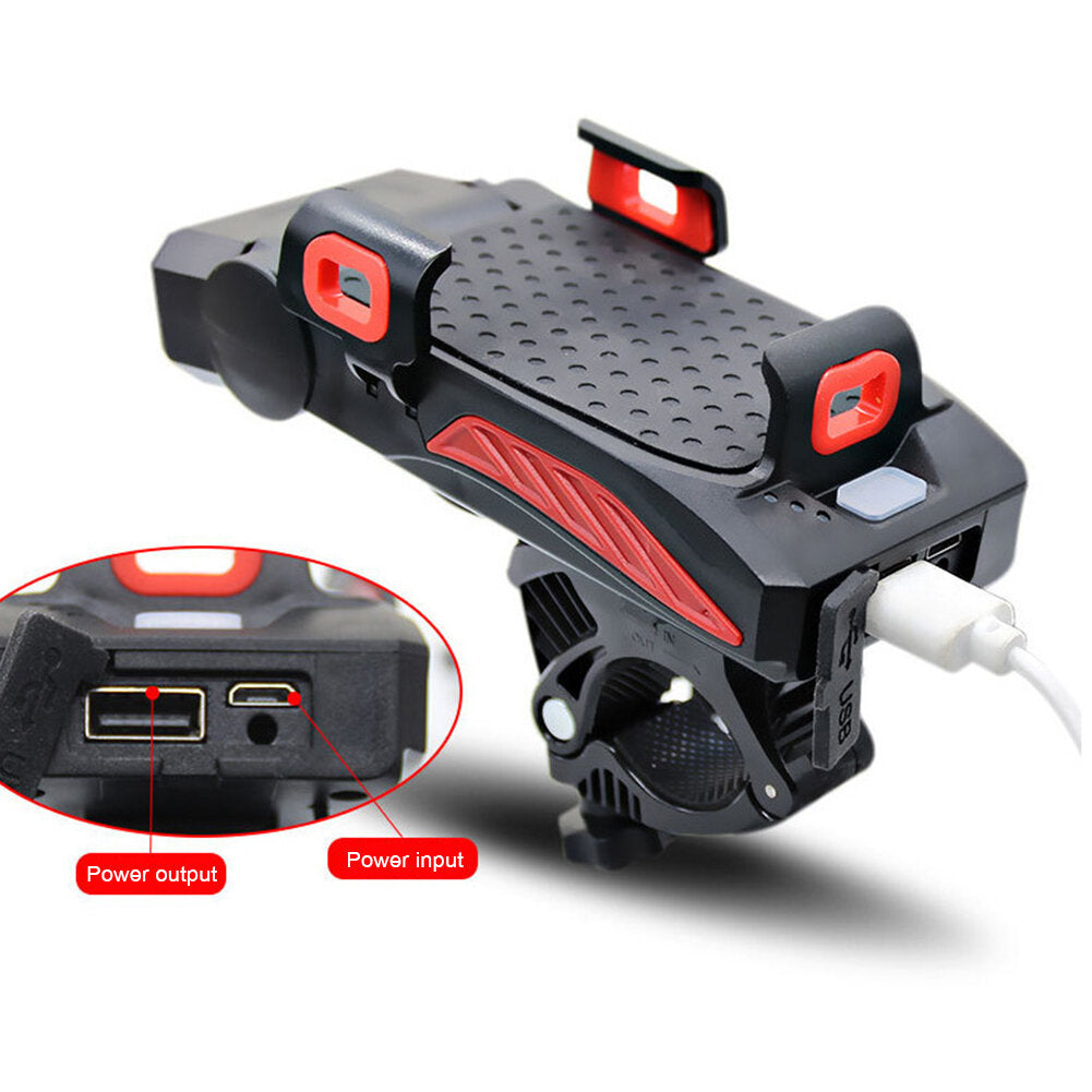 Bicycle LED Light USB Rechargeable Horn Phone Holder 4 in 1