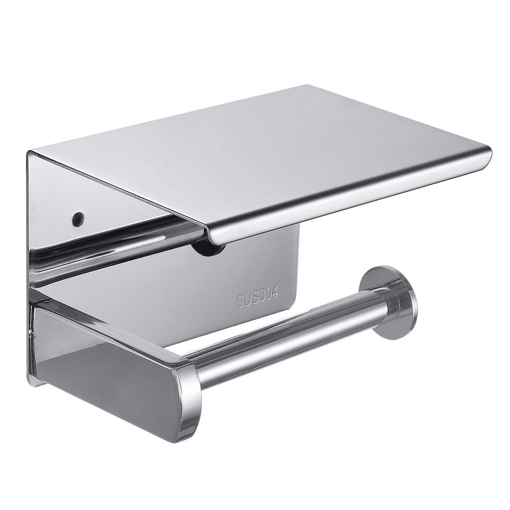 Toilet Paper Holder with Shelf Wall-Mounted Toilet Paper Holder Set No-Drill Adhesive