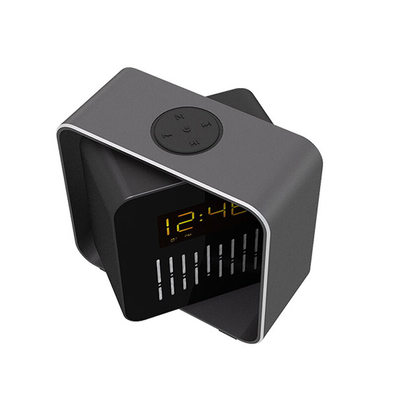 USB Charging LED BT/TF/FM Bluetooth Speaker 360 Rotation Radio Alarm Clock
