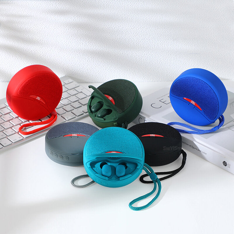 2 in 1 Bluetooth Speaker + Headset Wireless 3D Stereo Subwoofer Music Sports In-Ear Earphone Speaker Support TF Card FM Radio