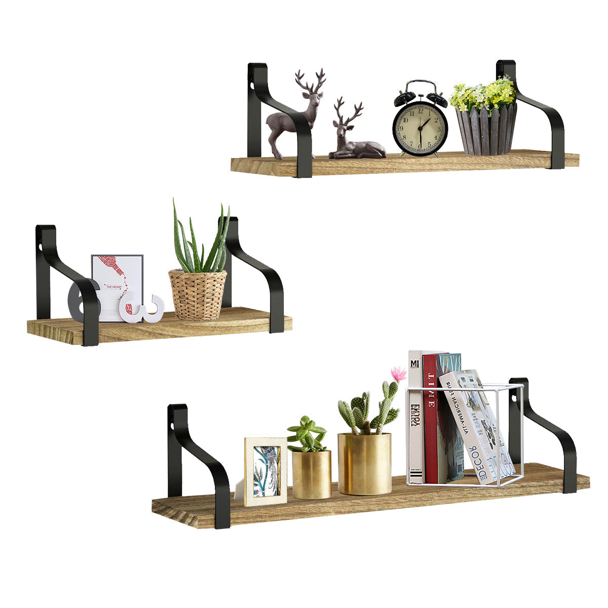 3-Piece Multifunctional Wall Shelf Floating Storage Rack Shelves for Living Room Bedroom Office