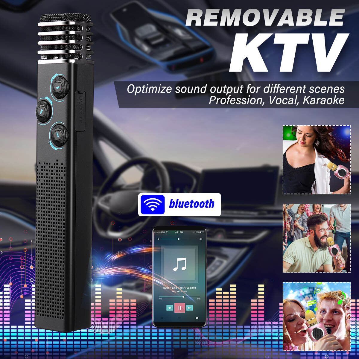 3-IN-1 Bluetooth Microphone 2*10W Hi-Fi Stereo Wireless Speaker 4000mAh Portable Karaoke Mic Recorder