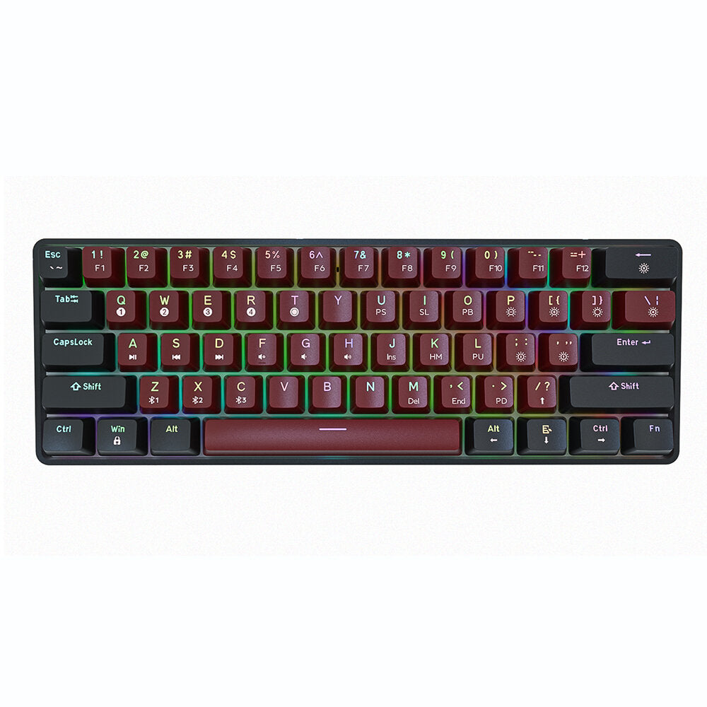 Programmable Gaming Mechanical Keyboard 61 Keys Full-Key PBT Translucent Keycaps Dual-Mode Bluetooth 5.1 Type-C Wired 60% Compact Keyboard
