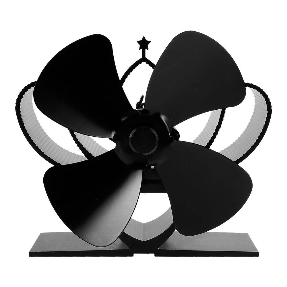 4 Blade Heat Self-Power Wood Stove Fan Burner Efficient Fireplace Silent