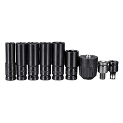 10pcs Electric Impact Socket Wrench Set 1/2 Inch Square Drive Metric Drill Chuck Adapter