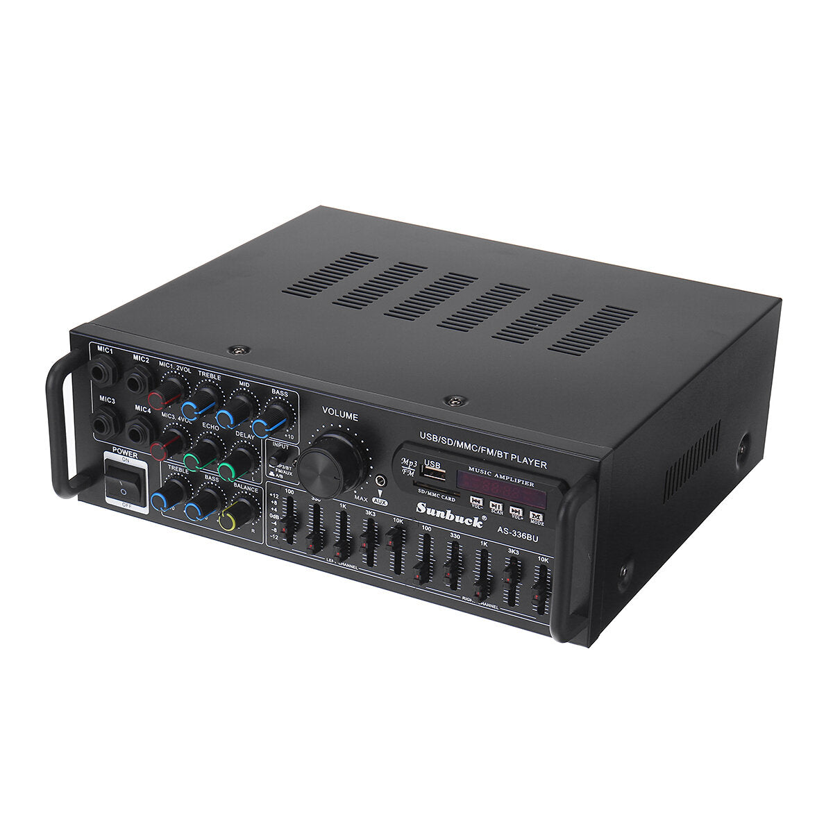 12V 2000W 4 Way Microphone Input Amplifier Audio Stereo Digital Radio USB SD AMP FM DVD Remote Control Bluetooth 5.0 Car Home