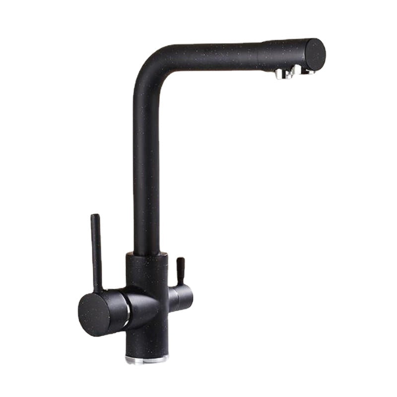 Kitchen Sink Faucet Rotatable Hot Cold Mixer Drinking Water Tap Double Handles Copper Deck Mount Black