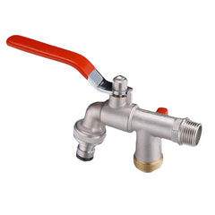 3/4'' Brass 1 in 2 out Washing Machine Faucet Male Thread Double Outlet Tap w/ Water Flow Control Valve