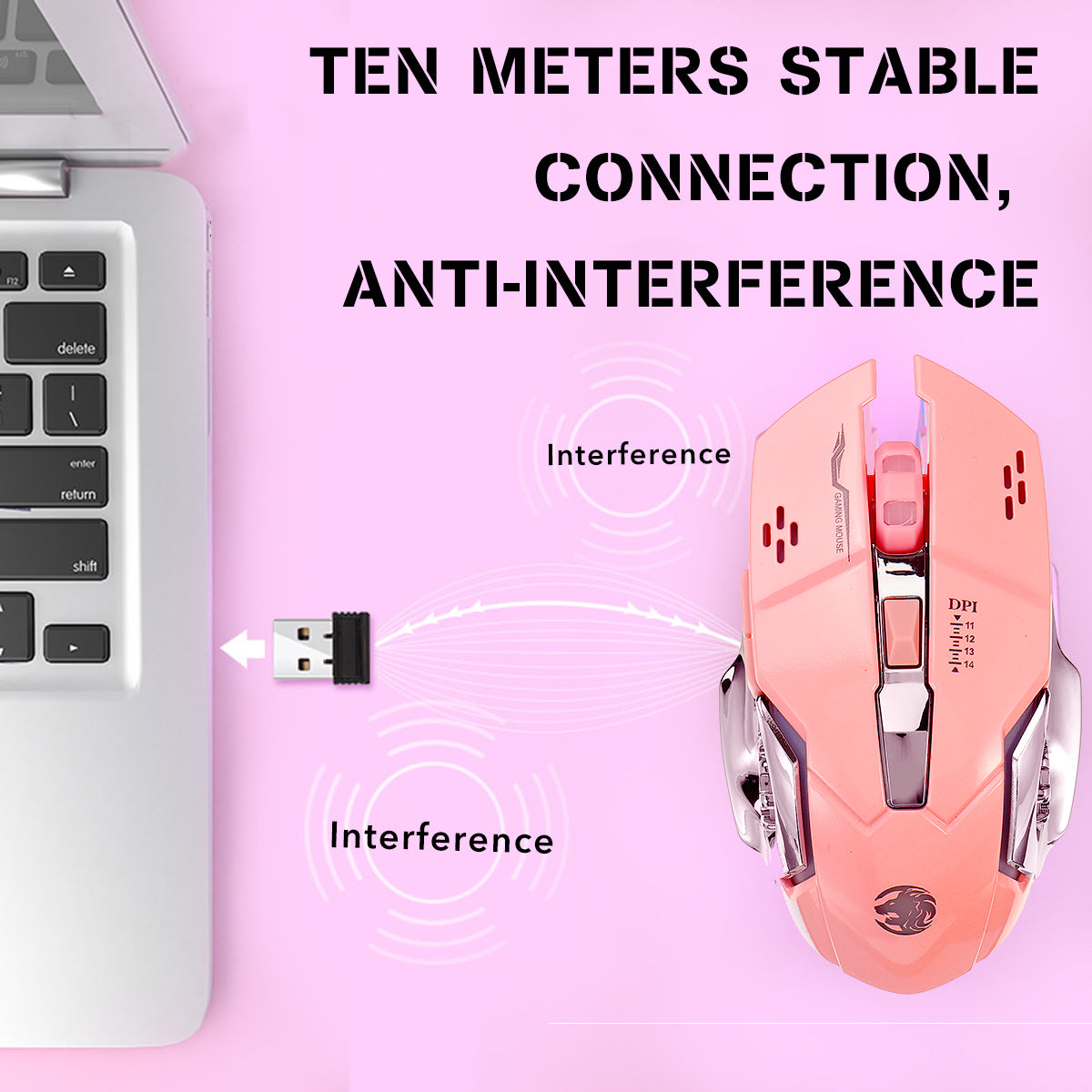 2.4 GHz Wireless Mouse 1600DPI Rechargeable Breathing LED Light Optical Mice with USB Receiver for PC Laptop Desktop
