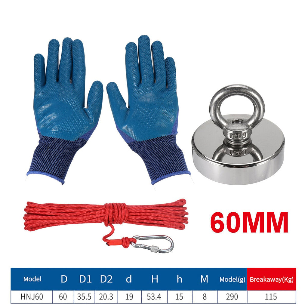 Strong Neodymium Fishing Magnet Set With 10m Rope And Gloves Fishing Tools