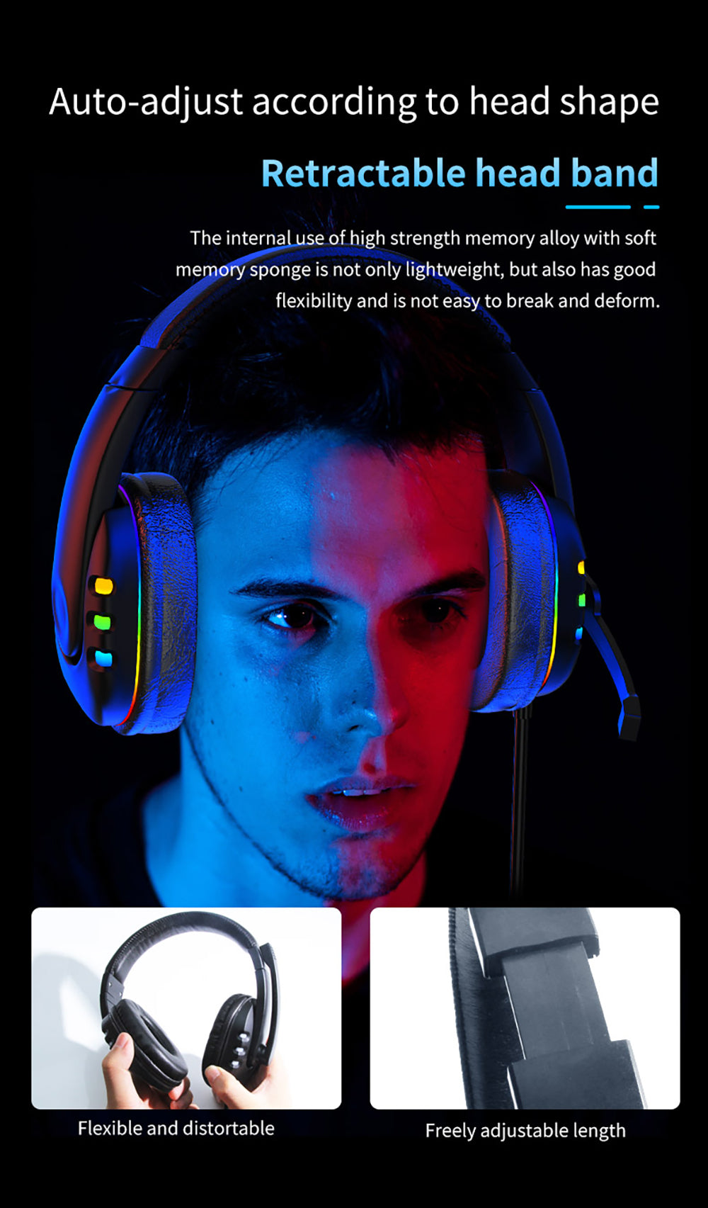 Gaming Headset 7.1Virtual Surround Sound 40mm Driver Unit Brilliant RGB LED Light Noise Reduction Mic for PS3/4 PC Laptop