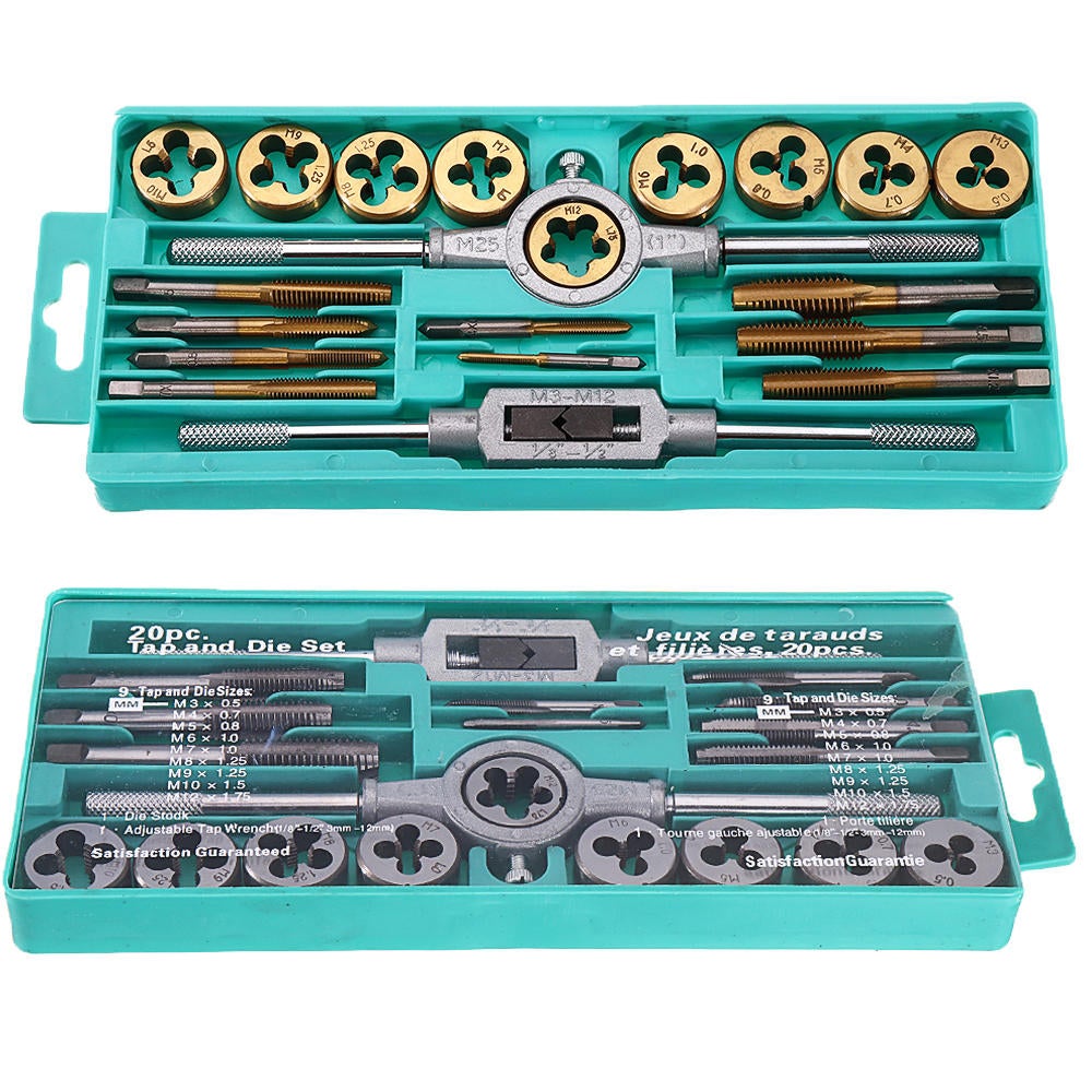 20pcs Alloy Steel M3-M12 Screw Thread Metric Plugs Taps Tap Wrench Die Wrench Set