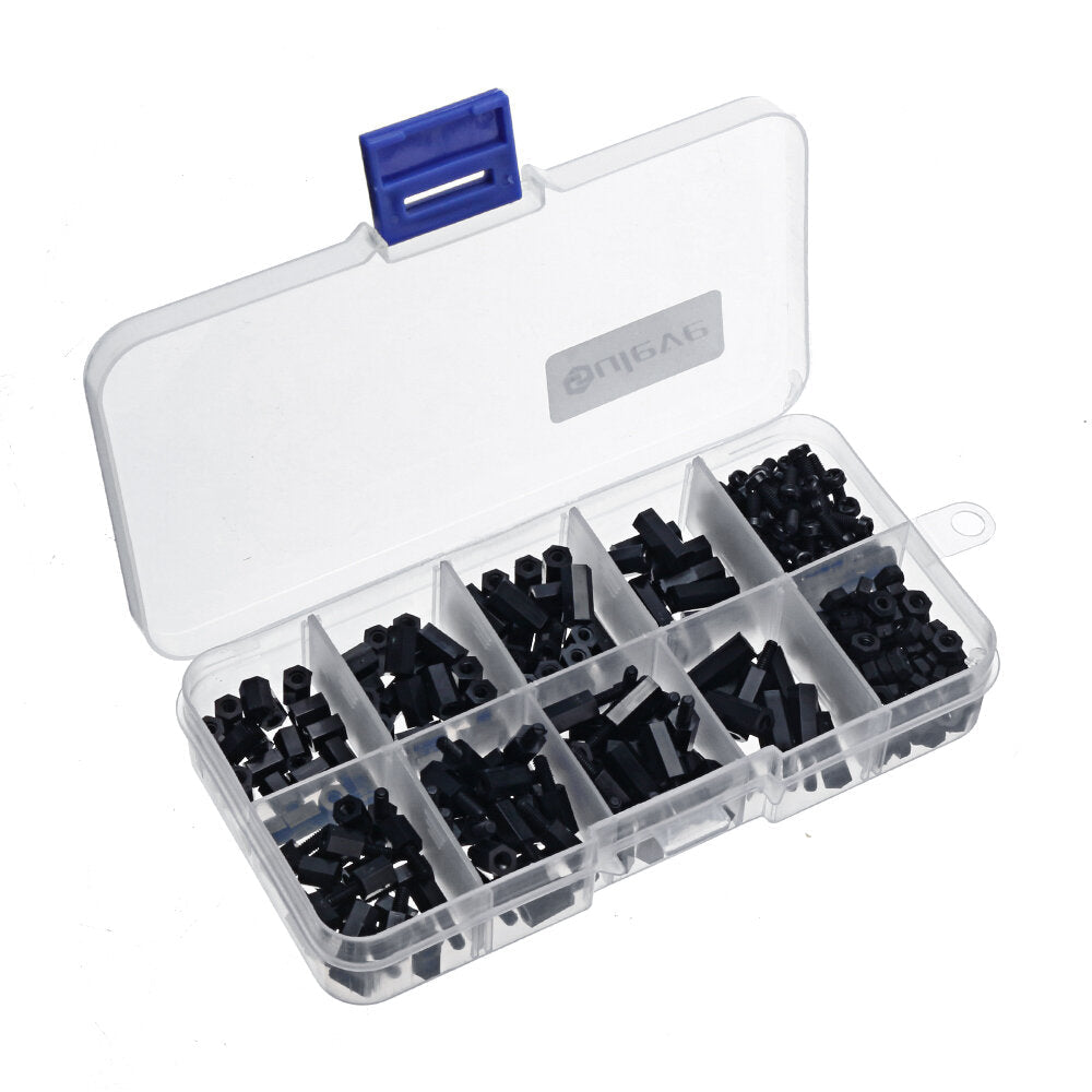 300Pcs Nylon Screw White/Black Hex Screw Nut PCB Standoff Spacer Assortment Kit
