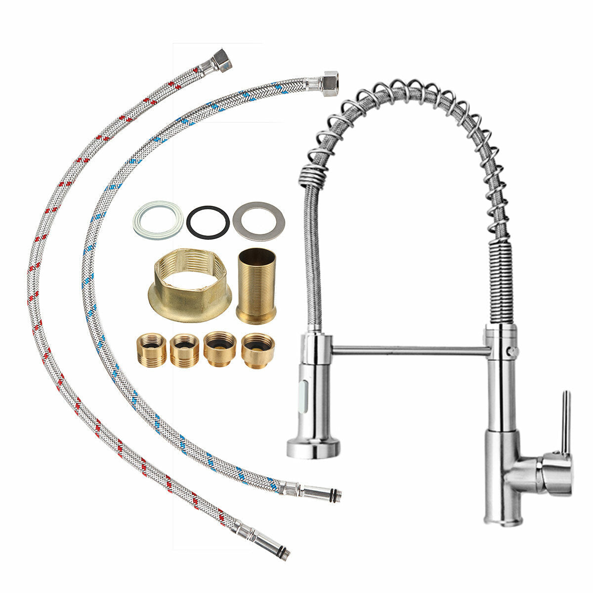 Pull Out Spring Spout Mixer Kitchen Faucet Single Lever Hot Cold Water Sink Tap Copper Alloy Crane