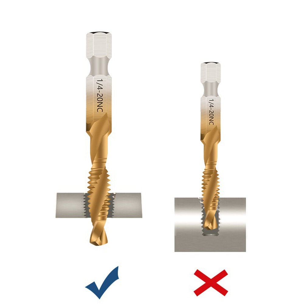 6pcs Hex Shank Spiral Flute HSS Combination Screw Tap Drill Bit Imperial Units 6-32NC to 1/4-20NC Threading Tool