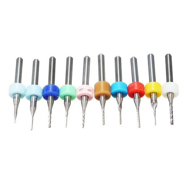 10pcs 0.5-1.4mm Carbide End Mill Set PCB Cutter 3.175mm Shank CNC Engraving Bit
