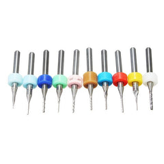 10pcs 0.5-1.4mm Carbide End Mill Set PCB Cutter 3.175mm Shank CNC Engraving Bit