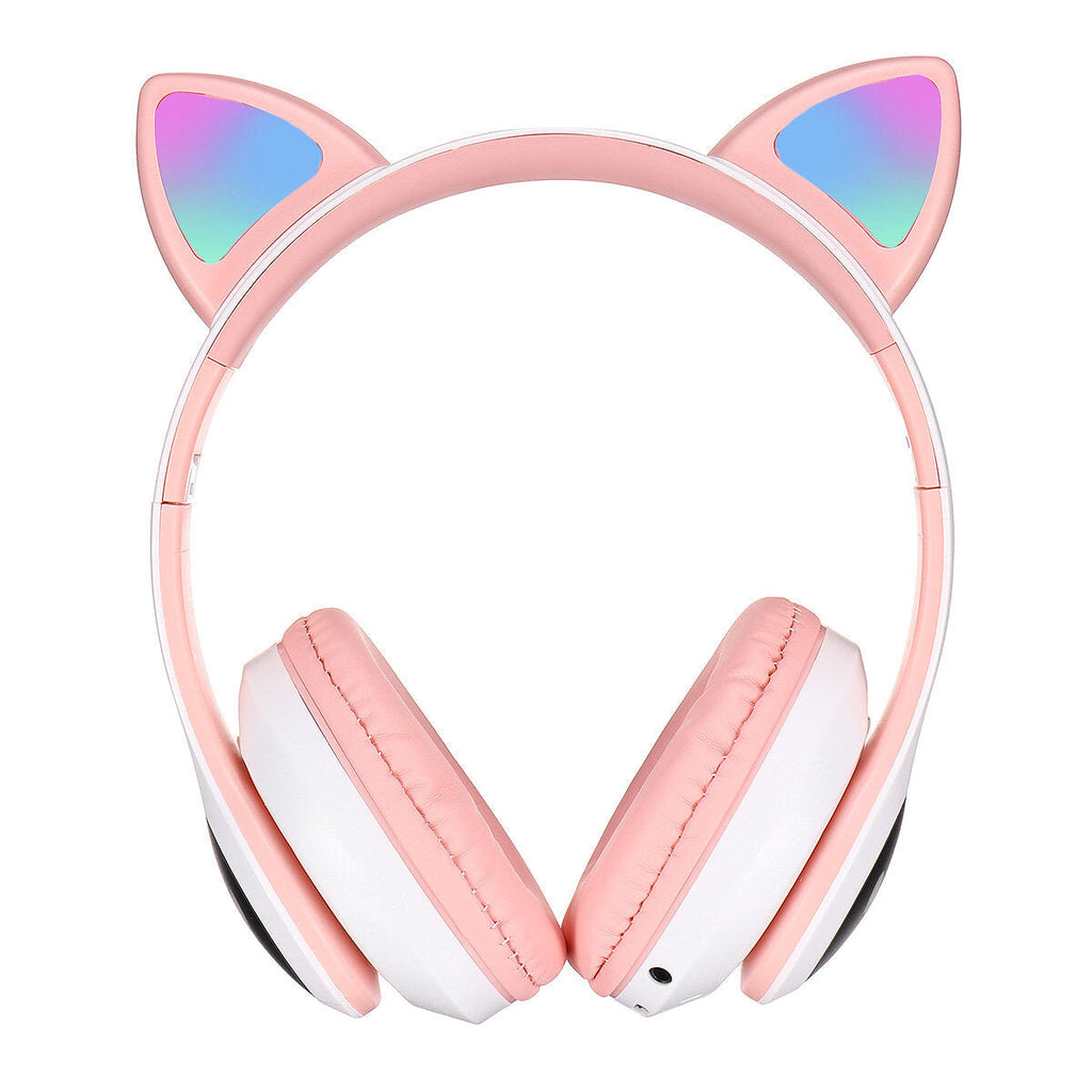 Over-Ear Gaming Bluetooth 5.0 Headset Glowing Cat Ear Headphones Foldable Wireless Earphone with Mic LED Lights for PC Phone