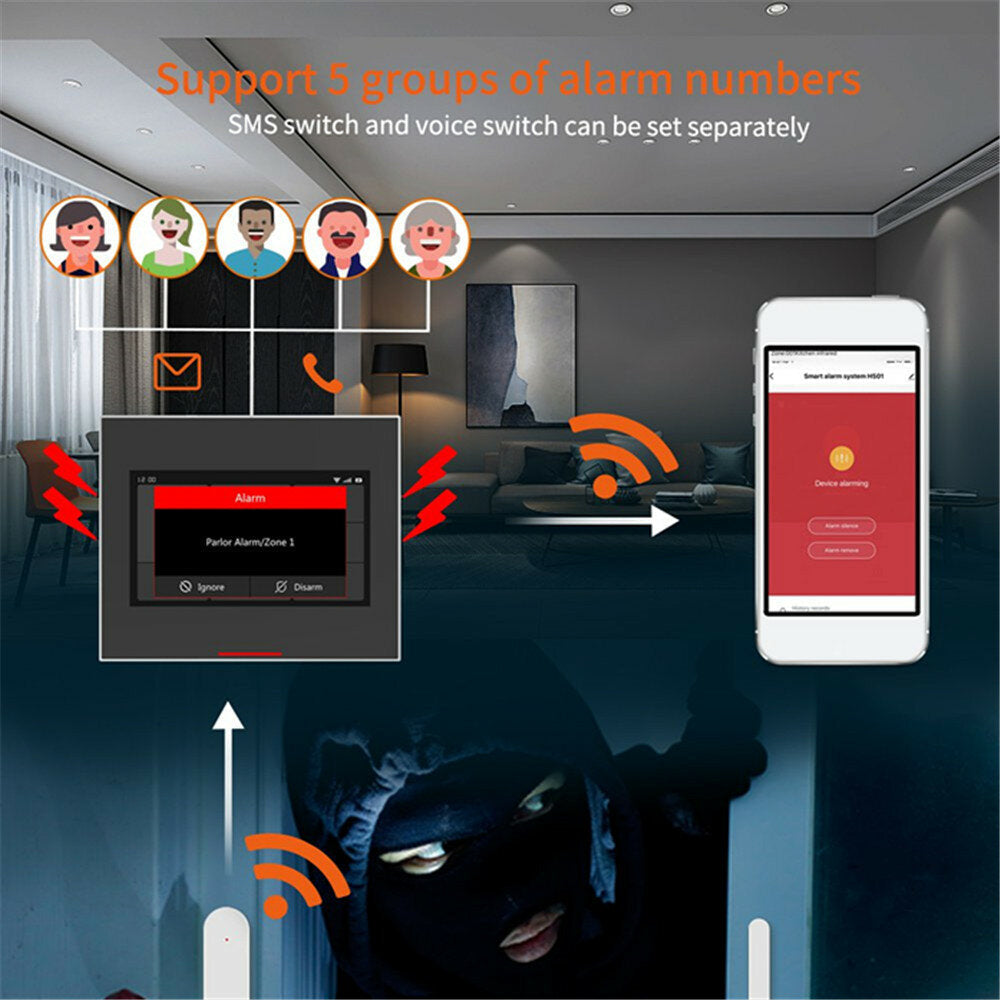 Wireless Wifi Smart Home Security Burglar Alarm System Kits Compatible with Alexa Support IOS & Android APP