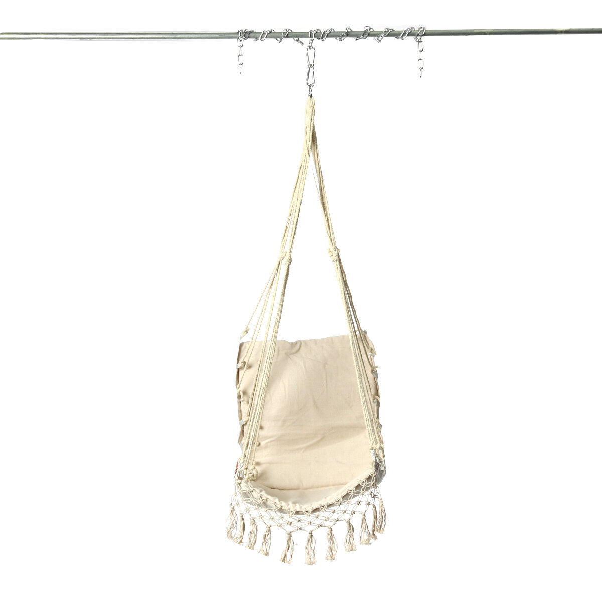 Tassel Hanging Chair Canvas Swing Hanging Chair Stable Indoor Outdoor Garden Travel Swing