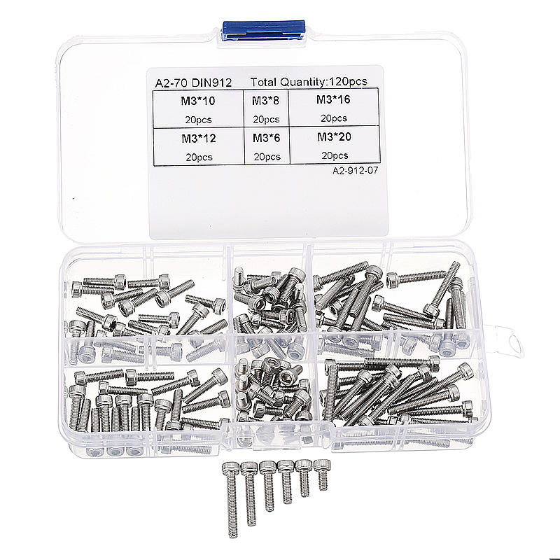 M3SH4 M3 Stainless Steel Hex Socket Cap Head Screw Allen Bolt Assortment Kit 120Pcs