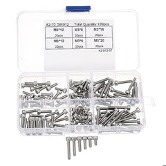 M3SH4 M3 Stainless Steel Hex Socket Cap Head Screw Allen Bolt Assortment Kit 120Pcs
