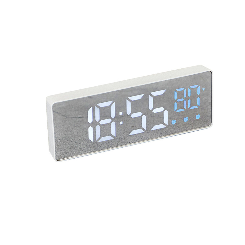Mirror Alarm Clock LED Digital Voice Control Snooze Time Temperature Display Alarm Clock