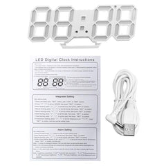 3D LED Digital Wall Clock Alarm Clock USB Stereo Clock Built-In Automatic Light Sensor