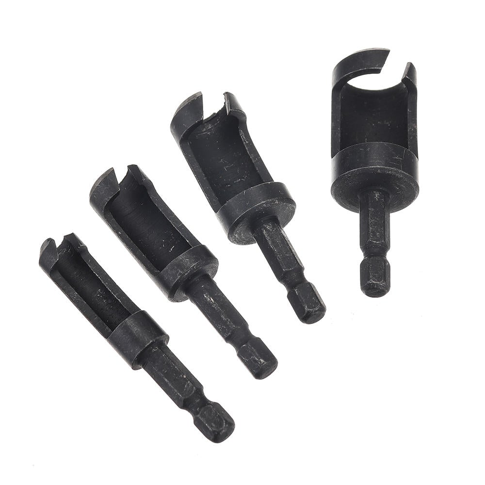 4pcs 6/10/13/16mm Hex Shank Woodworking Tenon Plug Hole Cutter Drill Bit Set
