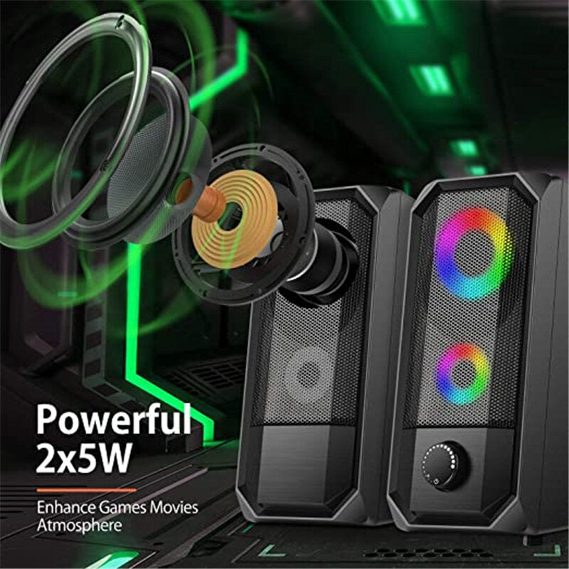Wired Computer Speaker 10W Stereo Bass RGB Luminous USB 3.5mm Desktop Soundbar Multimedia Speaker