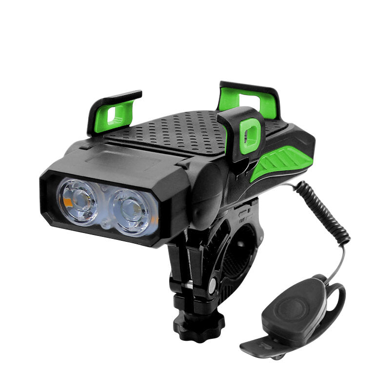 4-in-1 Bicycle Light 5 Gear USB Rechargeable Bike Highlight 130dB 5 Modes Horn Phone Holder Power Bank Cycling